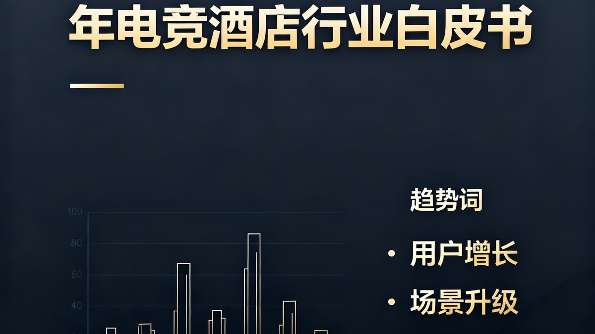 电竞牛联合发布2025年电竞酒店行业白皮书封面，深色背景上带有数据图表和趋势关键词